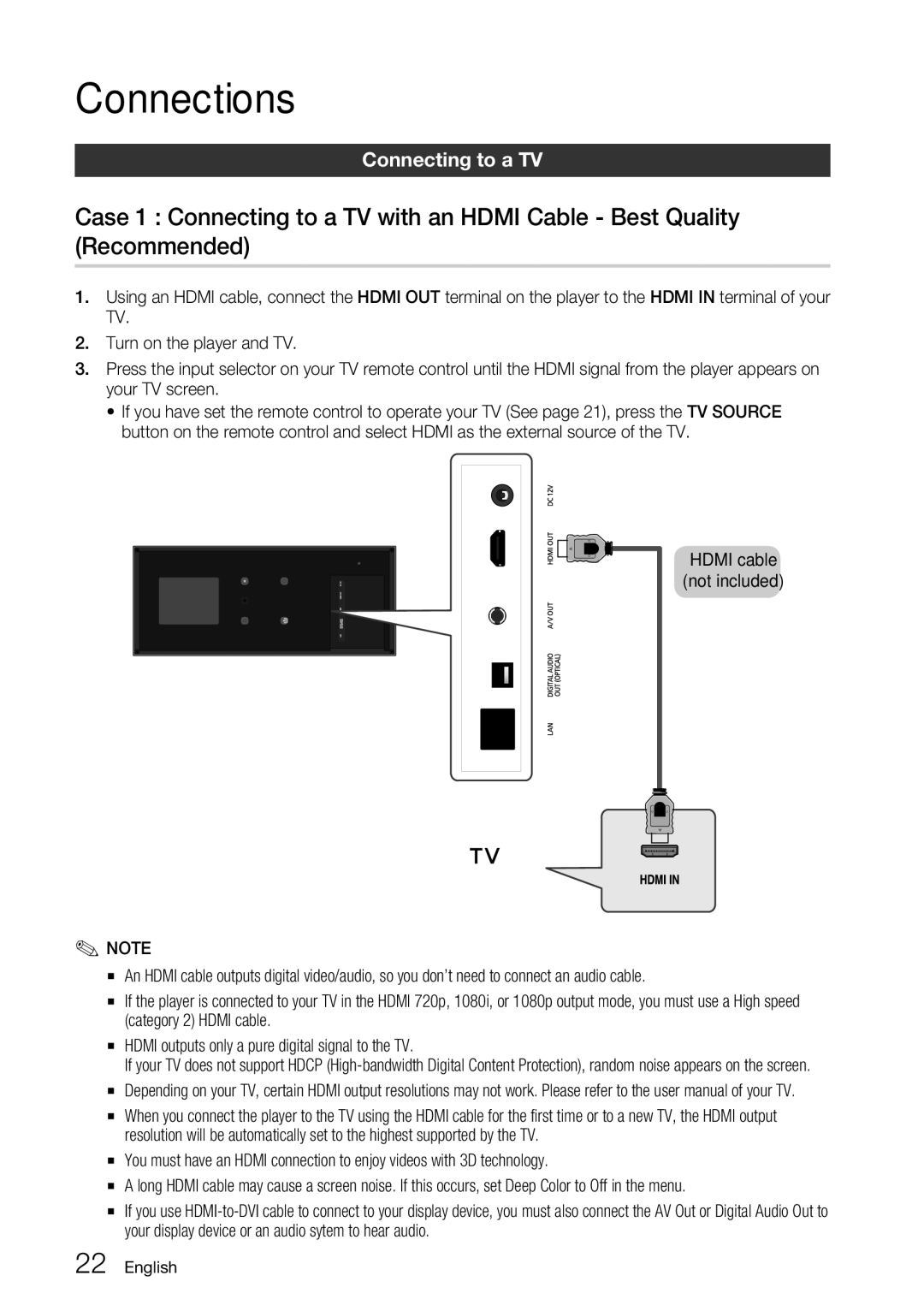 Samsung BD-D7500 user manual Connections, Connecting to a TV 