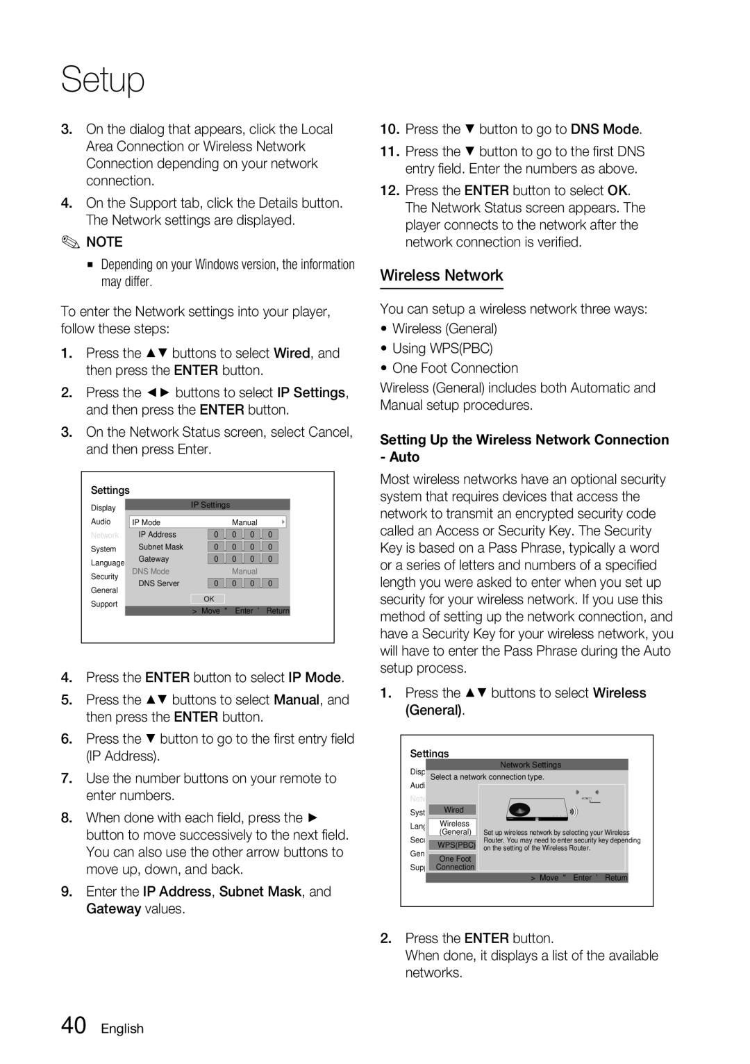 Samsung BD-D7500 user manual Setting Up the Wireless Network Connection Auto 