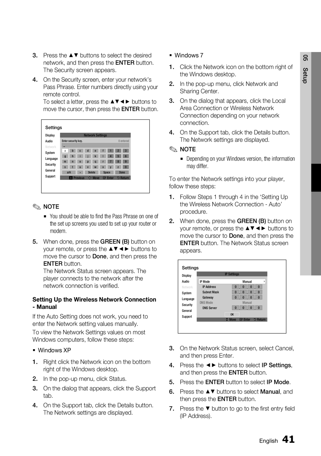 Samsung BD-D7500 user manual Setting Up the Wireless Network Connection Manual 