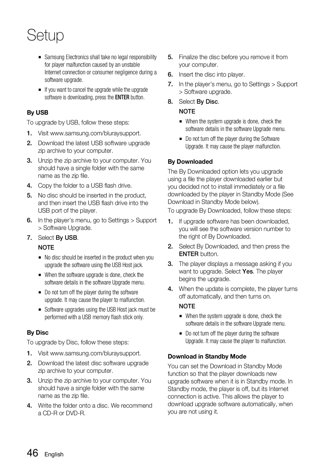 Samsung BD-D7500 user manual By USB, By Disc, By Downloaded, Download in Standby Mode 