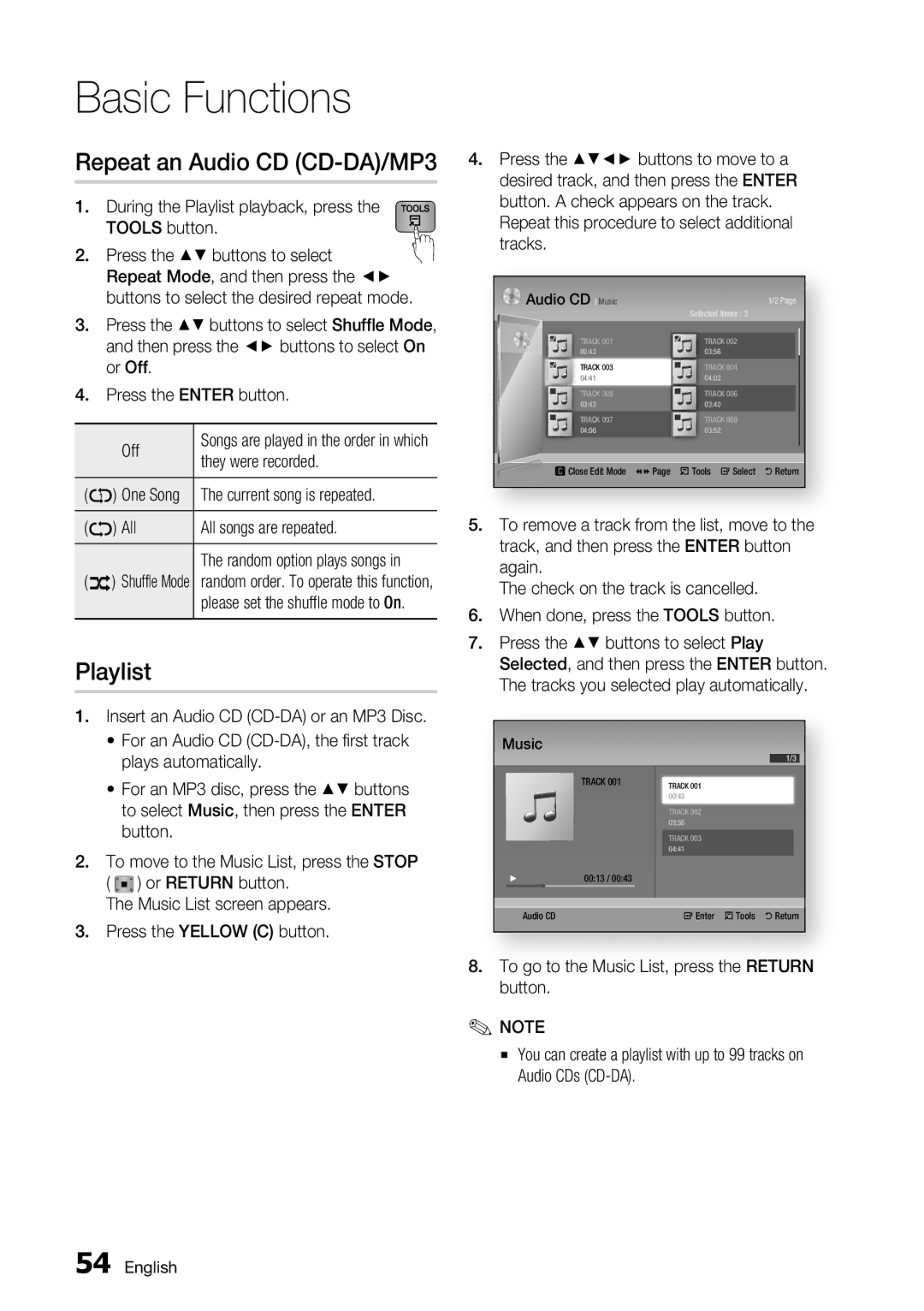 Samsung BD-D7500 user manual Repeat an Audio CD CD-DA/MP3, Playlist 