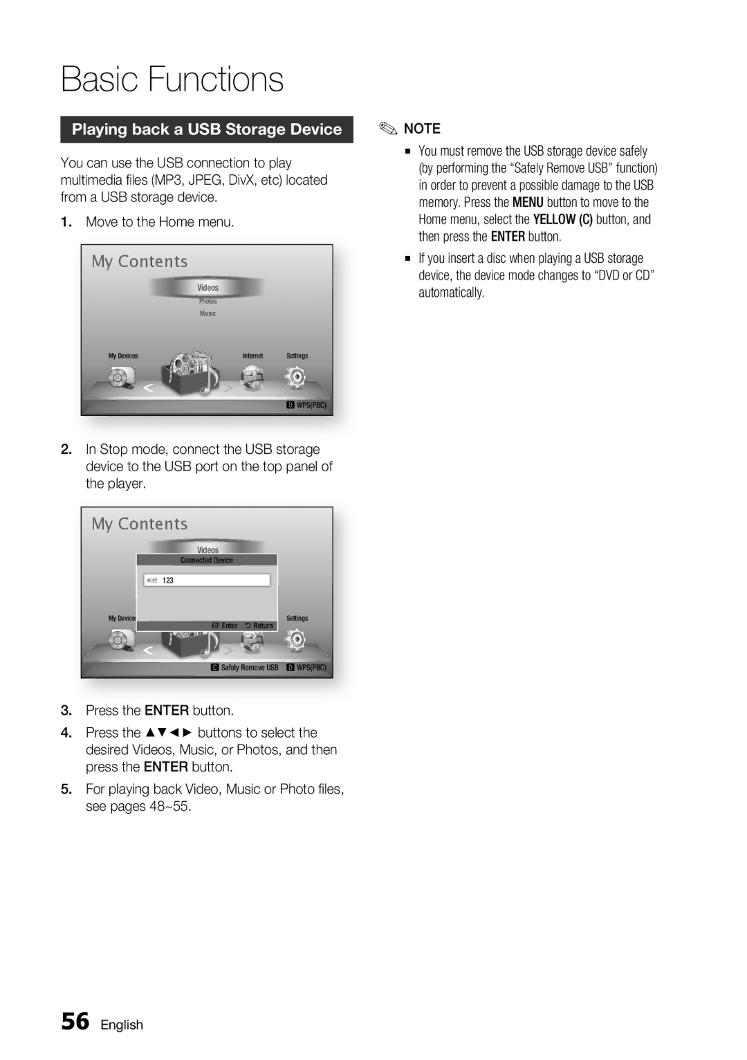 Samsung BD-D7500 user manual Playing back a USB Storage Device 