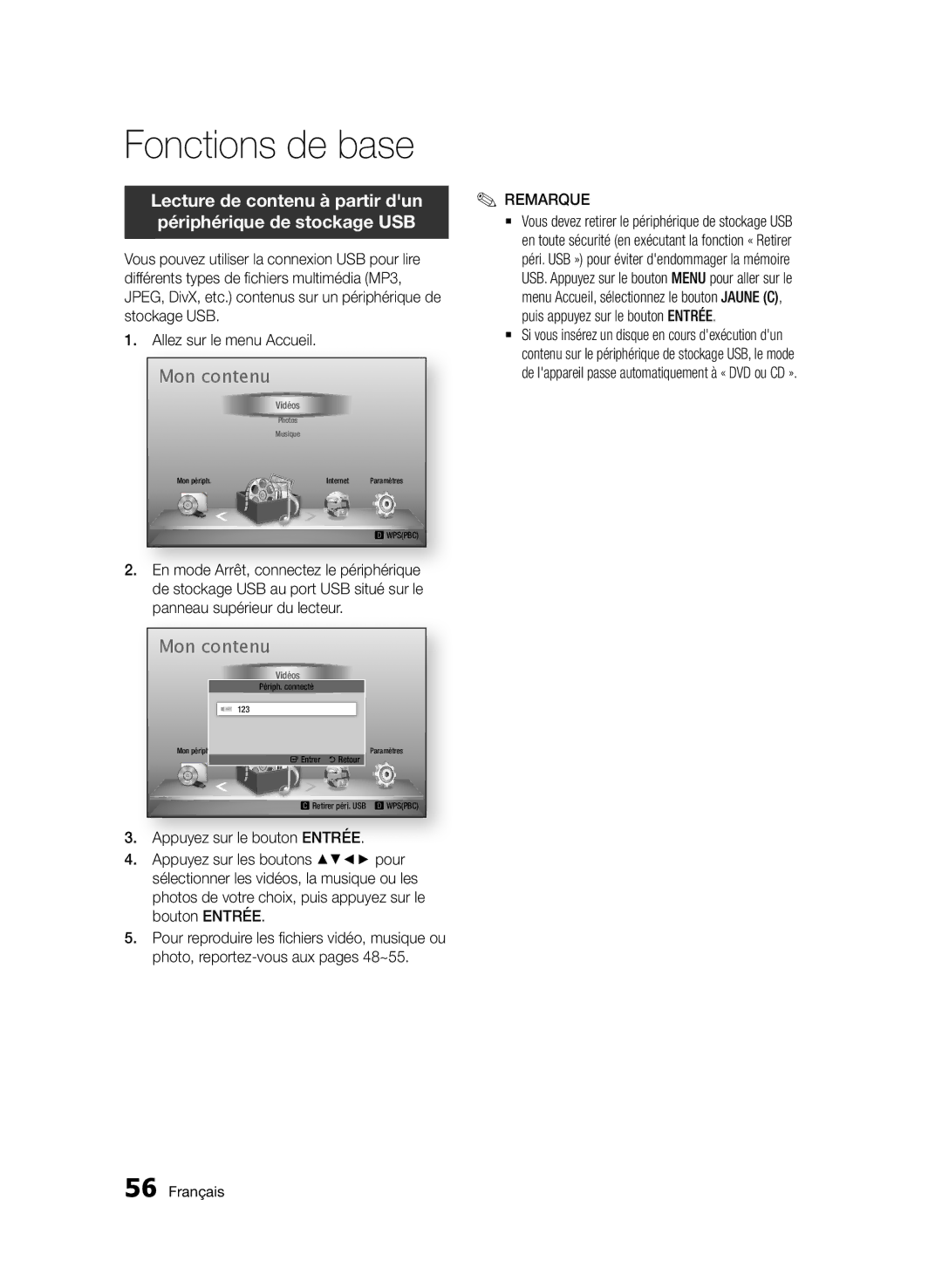 Samsung BD-D7500B/XE, BD-D7500B/XN manual Panneau supérieur du lecteur, Bouton ENTRÉE, Photo, reportez-vous aux pages 48~55 