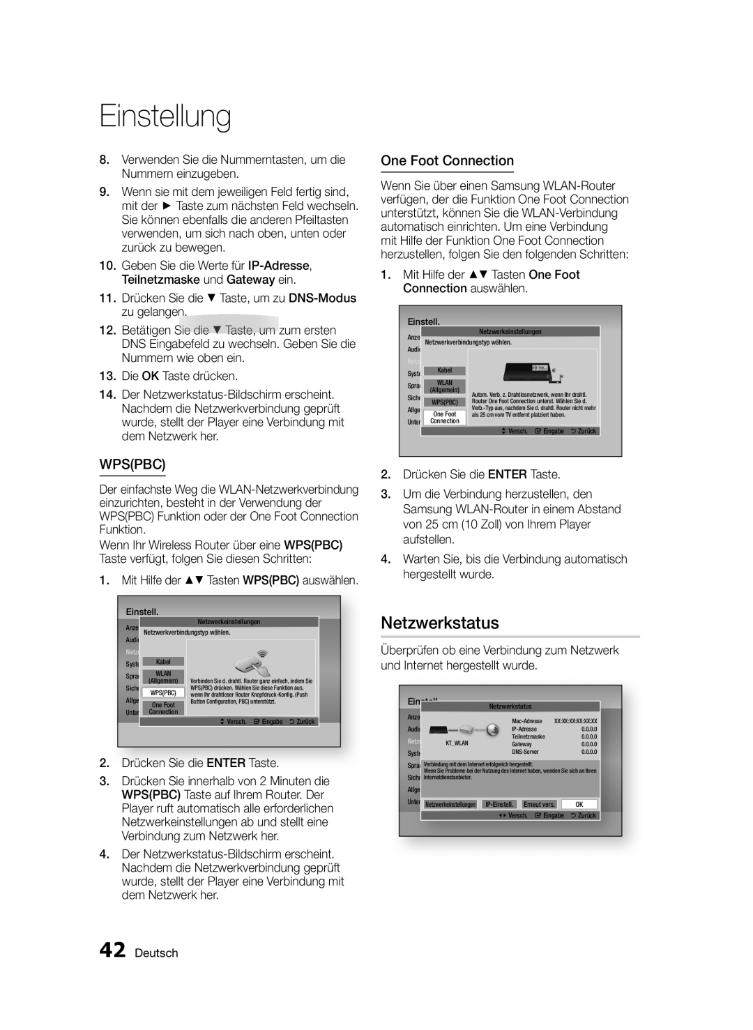 Samsung BD-D7500/EN, BD-D7500B/XN, BD-D7500/XN Netzwerkstatus, Verwenden Sie die Nummerntasten, um die Nummern einzugeben 