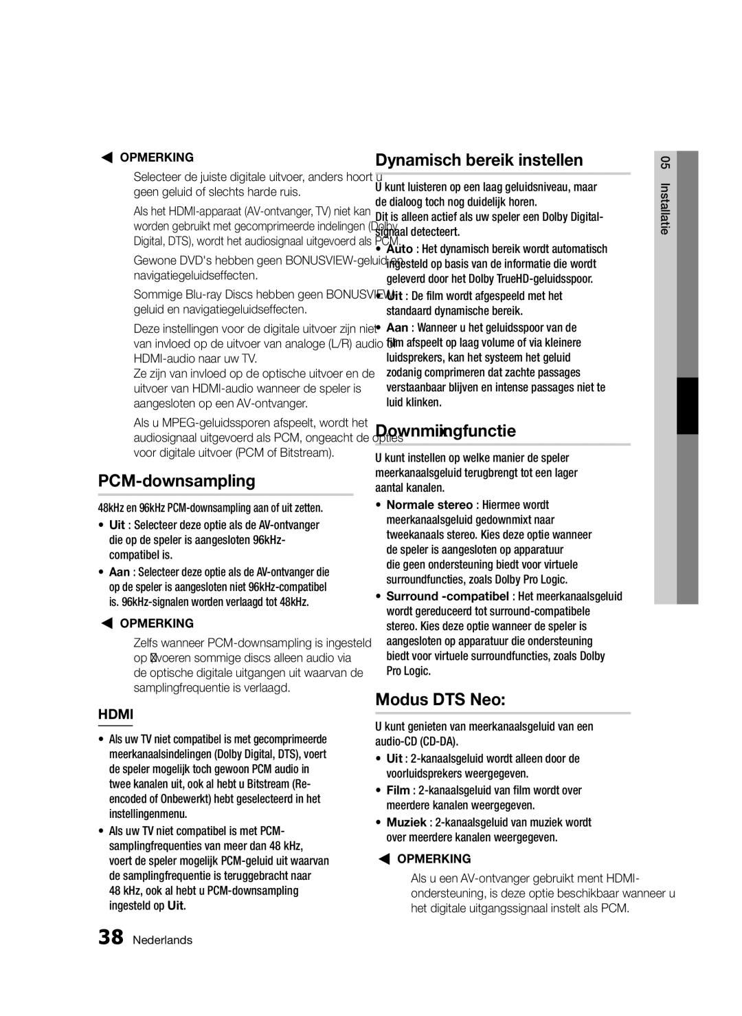 Samsung BD-D7500/XE, BD-D7500B/XN, BD-D7500/XN, BD-D7500/ZF Dynamisch bereik instellen, Downmixingfunctie, Modus DTS Neo6 