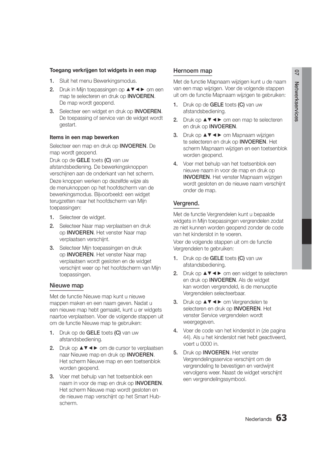 Samsung BD-D7500B/ZF, BD-D7500B/XN manual Nieuwe map, Hernoem map, Vergrend, Toegang verkrijgen tot widgets in een map 