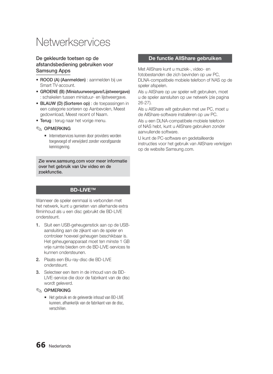 Samsung BD-D7500/XE, BD-D7500B/XN manual De functie AllShare gebruiken, Rood a Aanmelden aanmelden bij uw Smart TV-account 