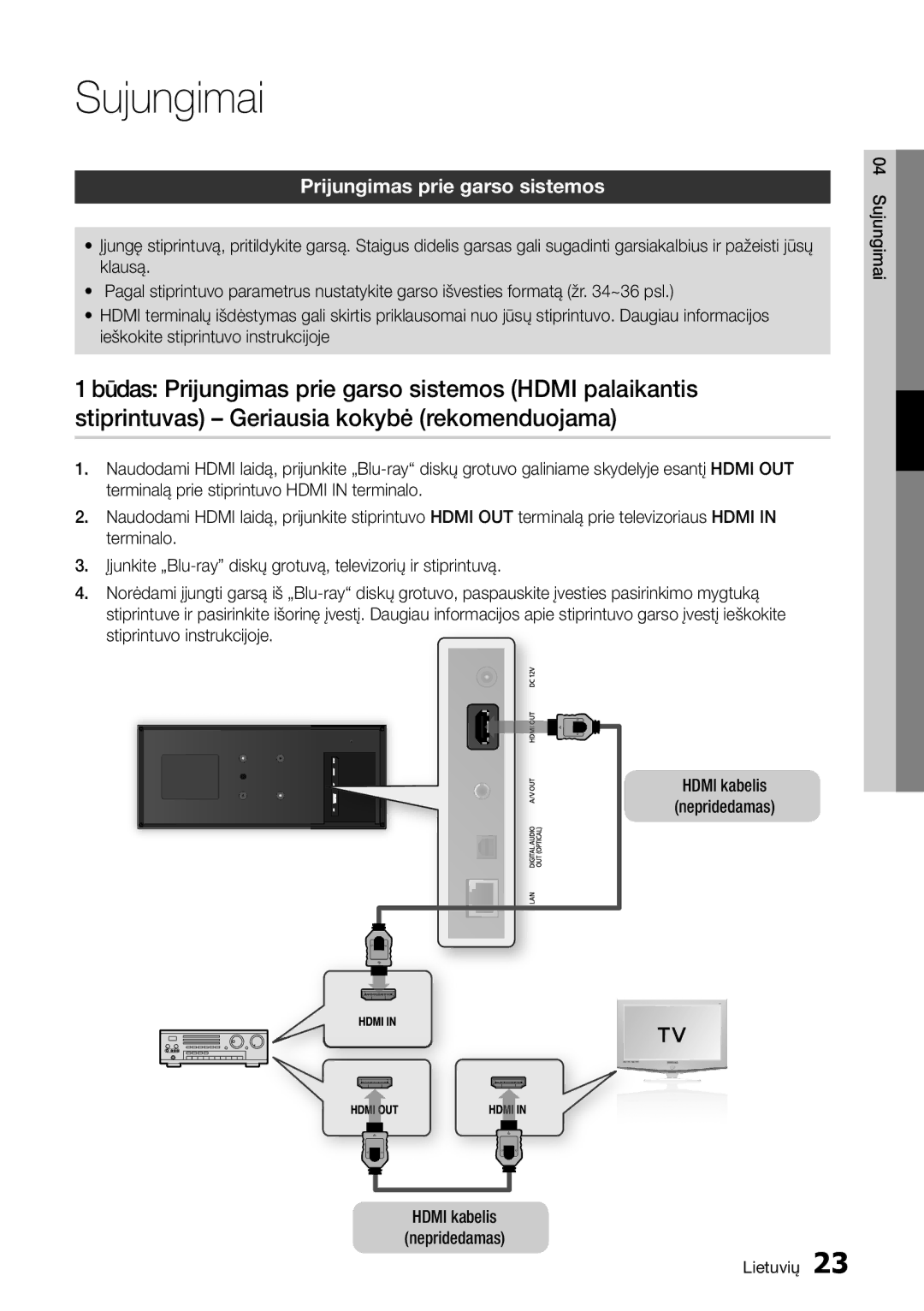 Samsung BD-D7500/EN manual Prijungimas prie garso sistemos 