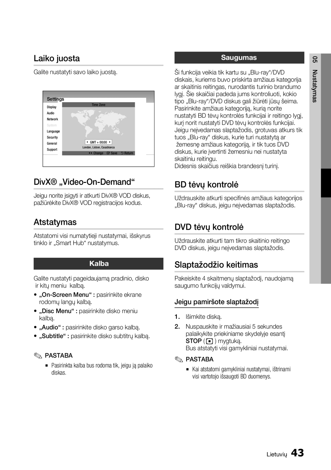 Samsung BD-D7500/EN manual Laiko juosta, DivX „Video-On-Demand, Atstatymas, BD tėvų kontrolė, DVD tėvų kontrolė 