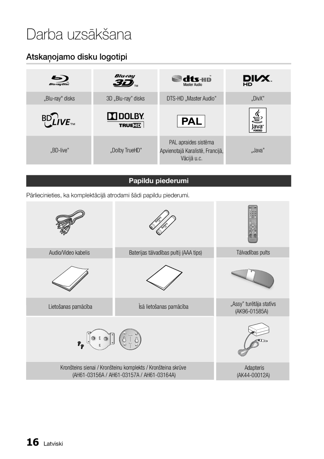 Samsung BD-D7500/EN manual Atskaņojamo disku logotipi, Papildu piederumi 