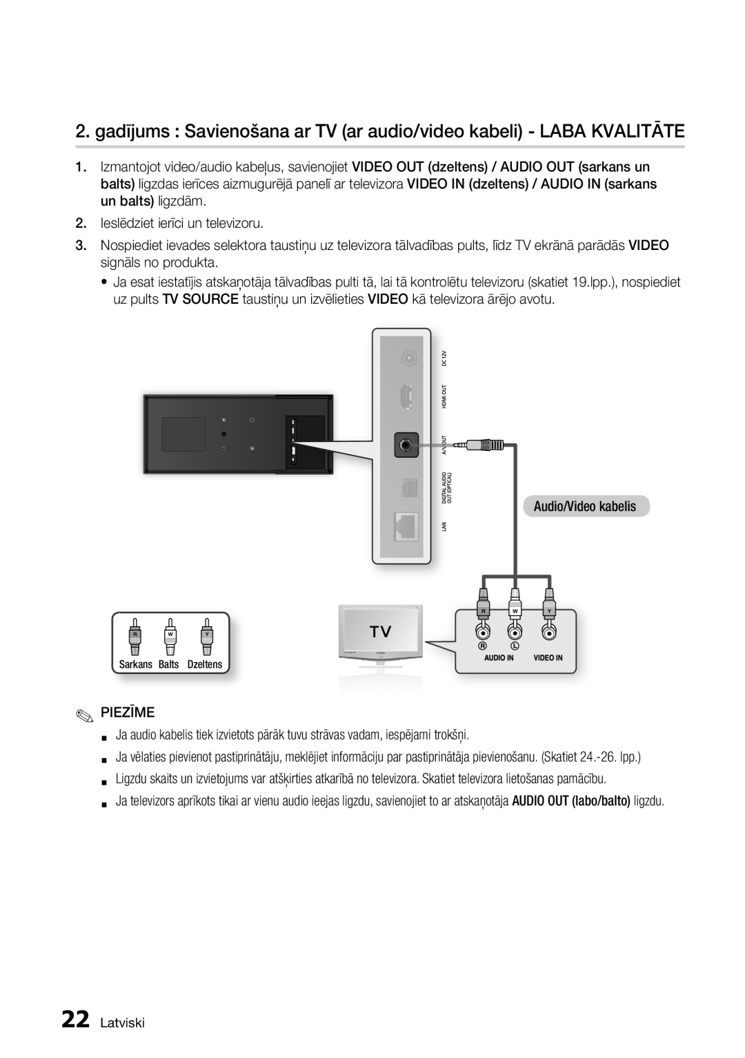 Samsung BD-D7500/EN manual Sarkans Balts Dzeltens 