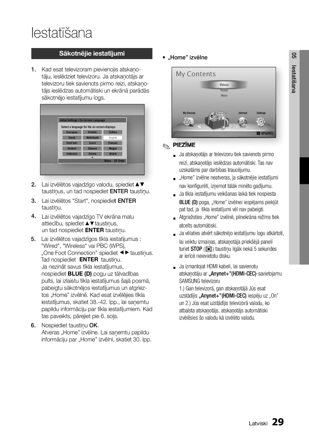 Samsung BD-D7500/EN manual Iestatīšana, My Contents 