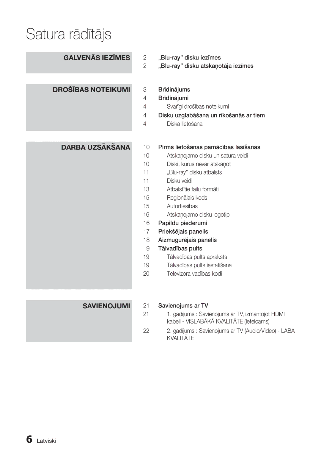 Samsung BD-D7500/EN manual Satura rādītājs 