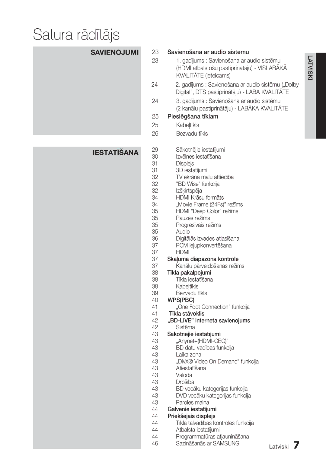 Samsung BD-D7500/EN manual Savienojumi Iestatīšana, Pieslēgšana tīklam Kabeļtīkls Bezvadu tīkls 