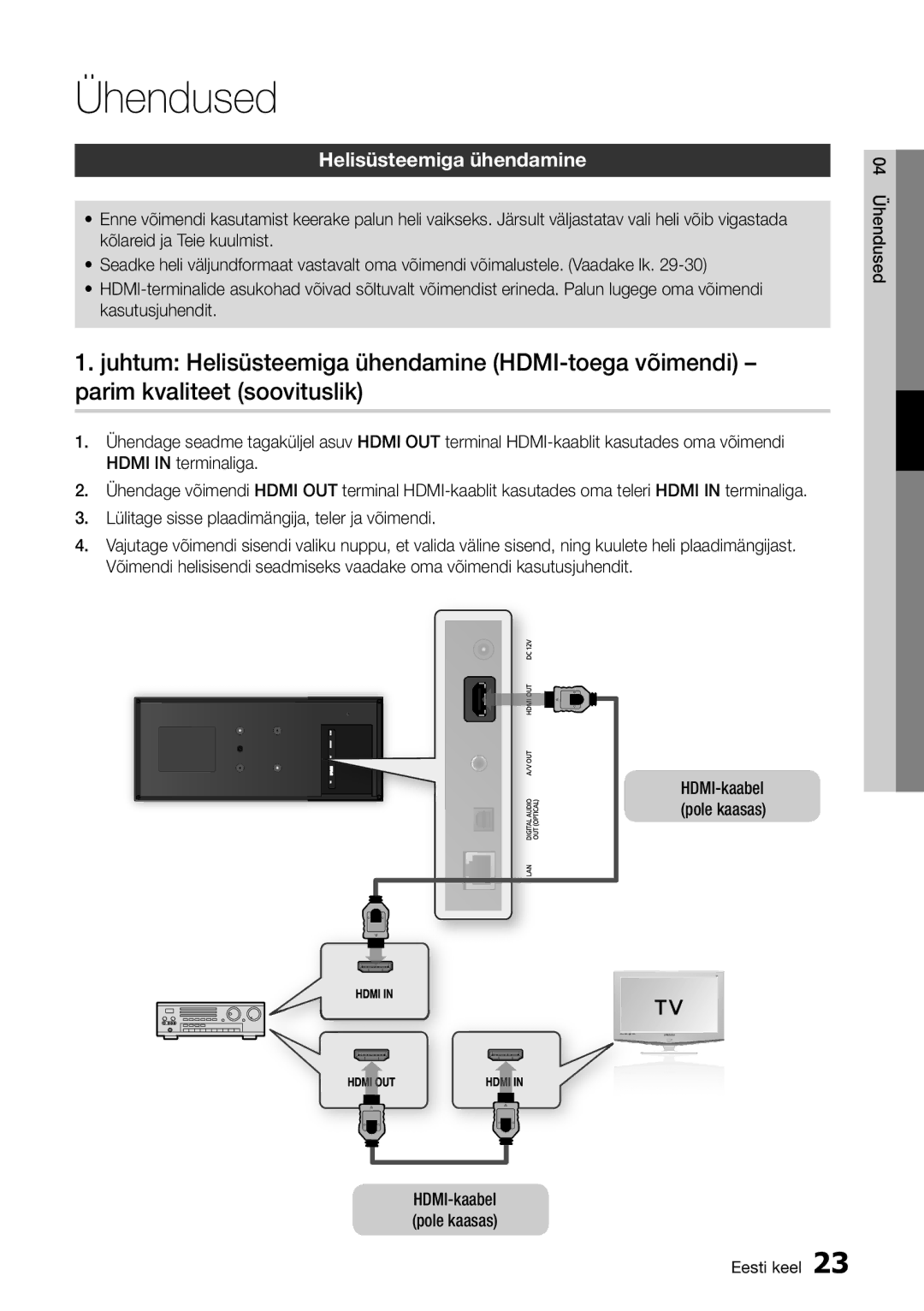 Samsung BD-D7500/EN manual Helisüsteemiga ühendamine 