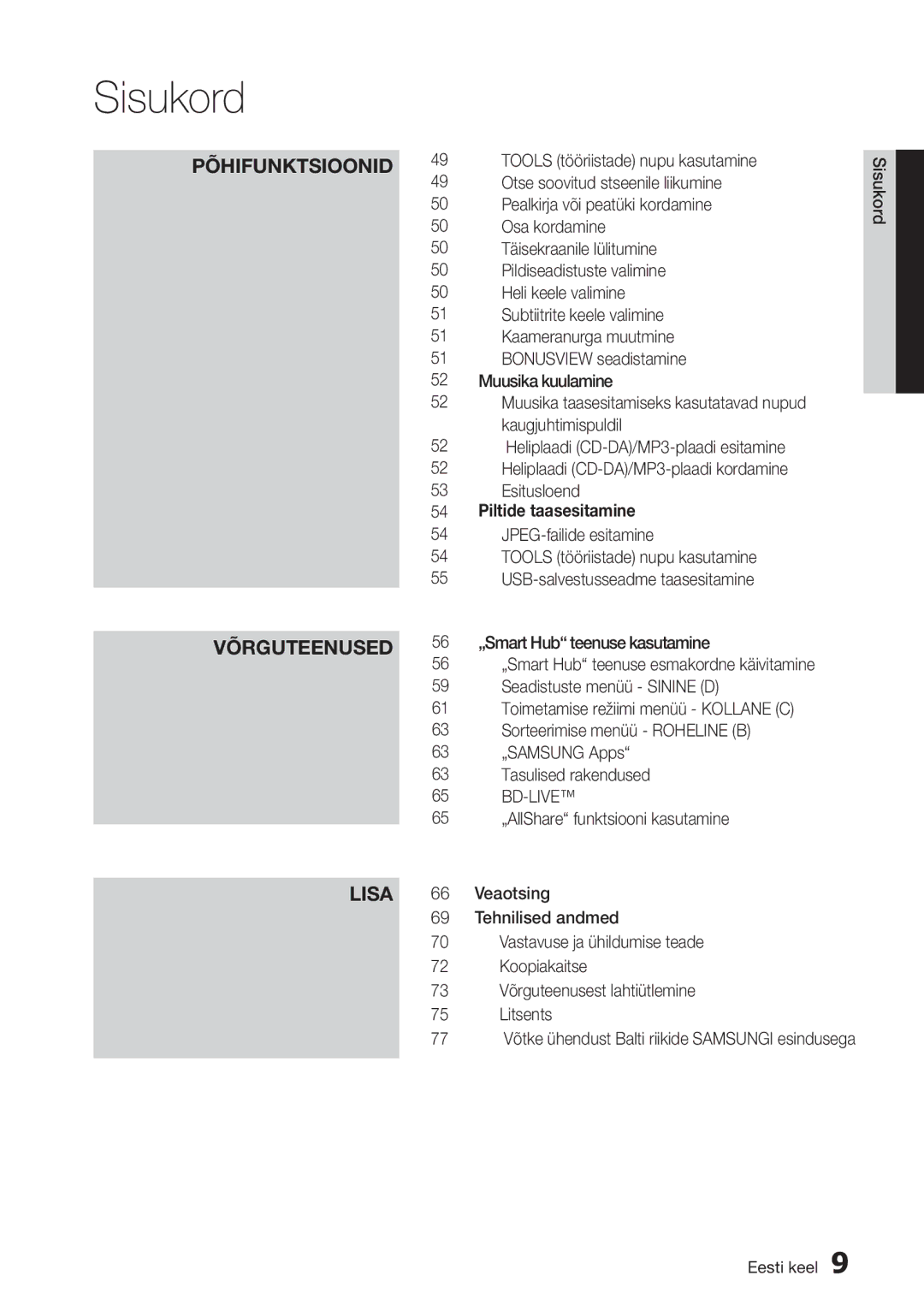 Samsung BD-D7500/EN manual Piltide taasesitamine 