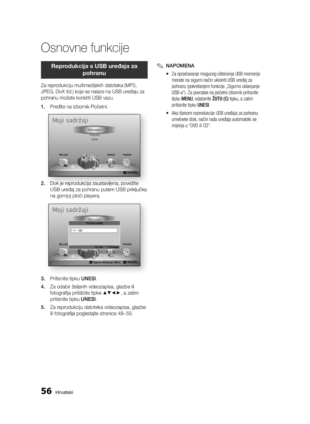 Samsung BD-D7500/EN manual Reprodukcija s USB uređaja za Pohranu, Pređite na izbornik Početni 