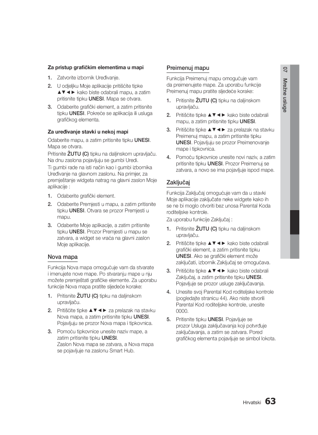 Samsung BD-D7500/EN manual Nova mapa, Preimenuj mapu, Za pristup grafičkim elementima u mapi, Zatvorite izbornik Uređivanje 