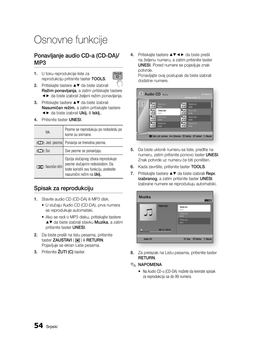 Samsung BD-D7500/EN manual Ponavljanje audio CD-a CD-DA/ MP3, Spisak za reprodukciju 