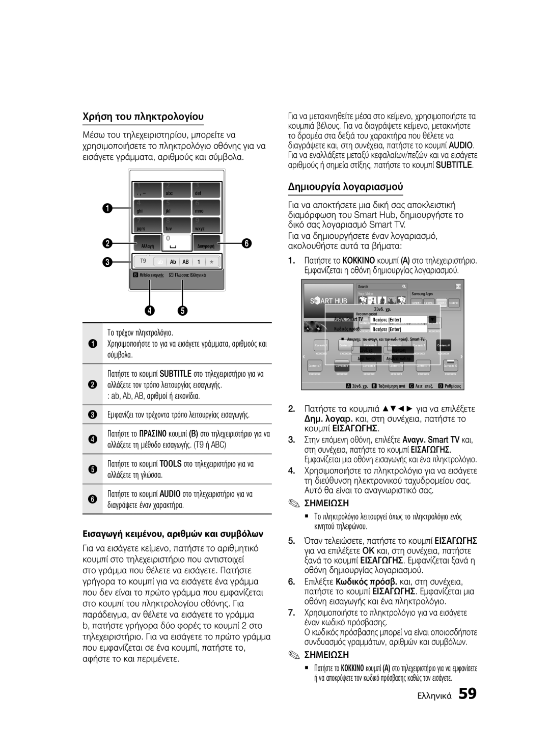 Samsung BD-D7500E/XE Χρήση του πληκτρολογίου, Δημιουργία λογαριασμού, Σύμβολα, Εισαγωγή κειμένου, αριθμών και συμβόλων 