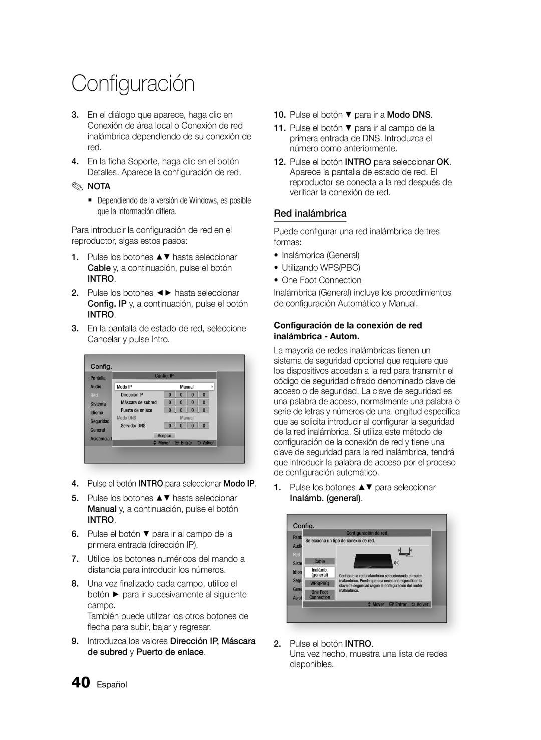 Samsung BD-D7500B/ZF, BD-D7500/XN, BD-D7500/ZF manual Red inalámbrica, Configuración de la conexión de red inalámbrica Autom 