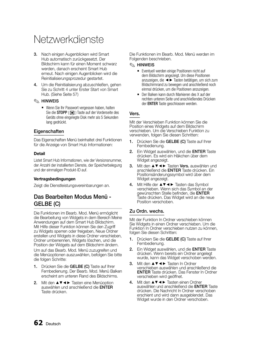 Samsung BD-D7509/ZG manual Das Bearbeiten Modus Menü Gelbe C, Eigenschaften, Vers, Zu Ordn. wechs 