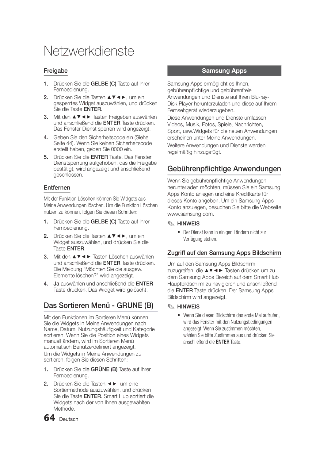 Samsung BD-D7509/ZG manual Das Sortieren Menü Grune B, Gebührenpflichtige Anwendungen, Samsung Apps 