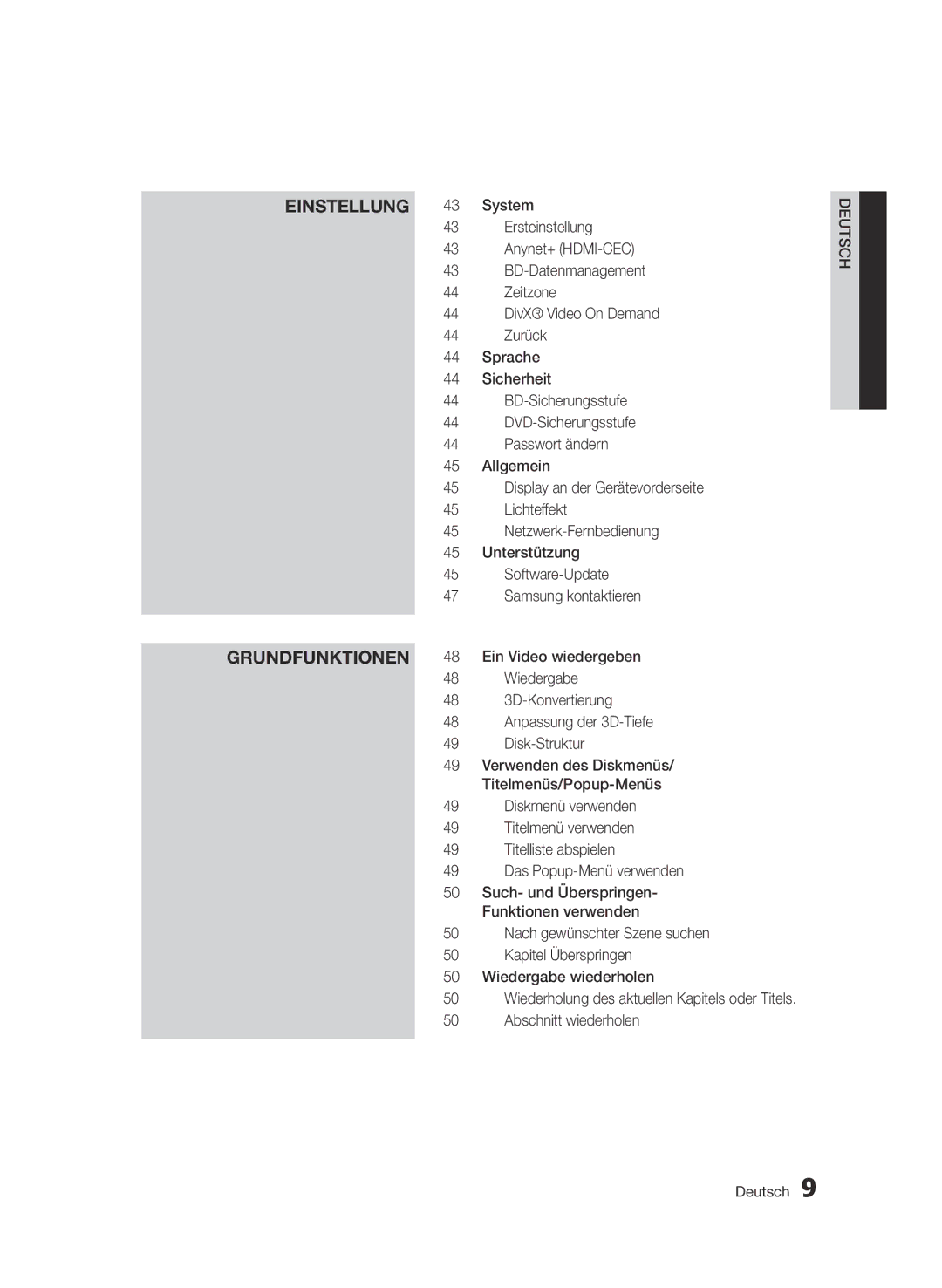 Samsung BD-D7509/ZG manual Einstellung Grundfunktionen, System Ersteinstellung, Disk-Struktur, Titelmenüs/Popup-Menüs 