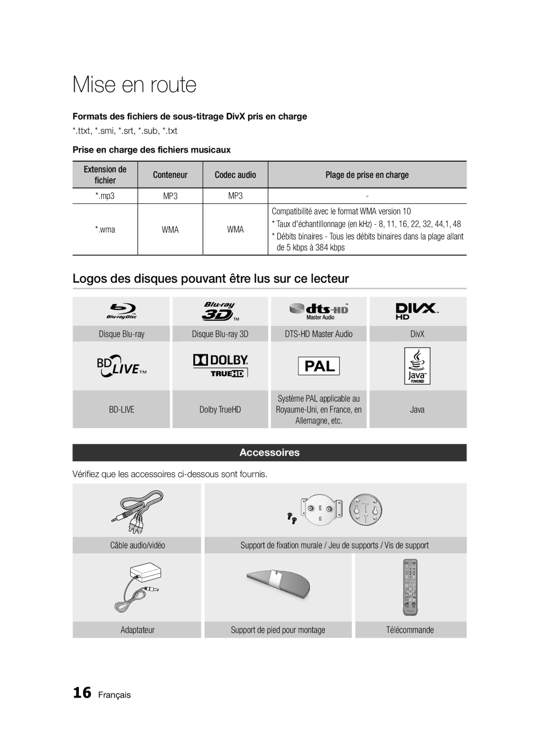 Samsung BD-D7509/ZG manual Logos des disques pouvant être lus sur ce lecteur, Accessoires 