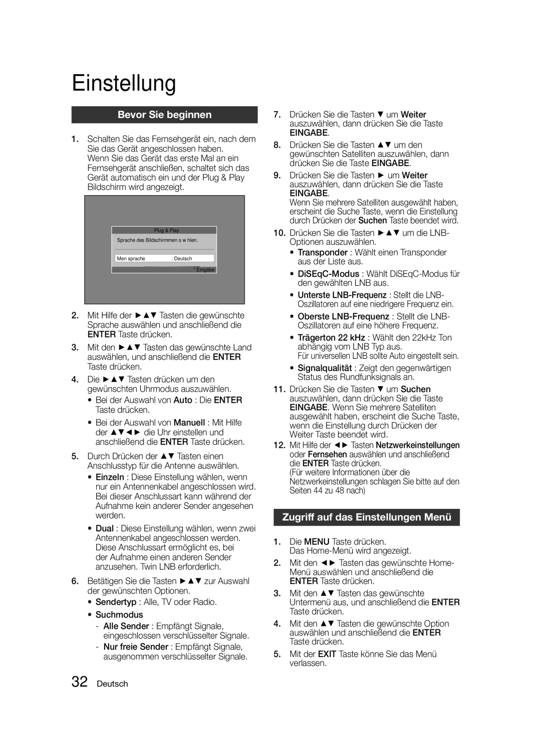 Samsung BD-D8200S/ZG, BD-D8509S/ZG manual Bevor Sie beginnen, Zugriff auf das Einstellungen Menü, Eingabe 