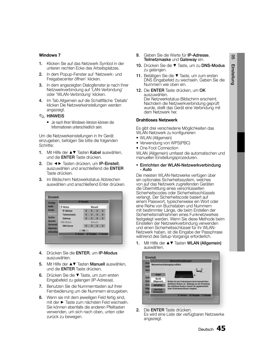 Samsung BD-D8509S/ZG, BD-D8200S/ZG manual Windows, Drahtloses Netzwerk 