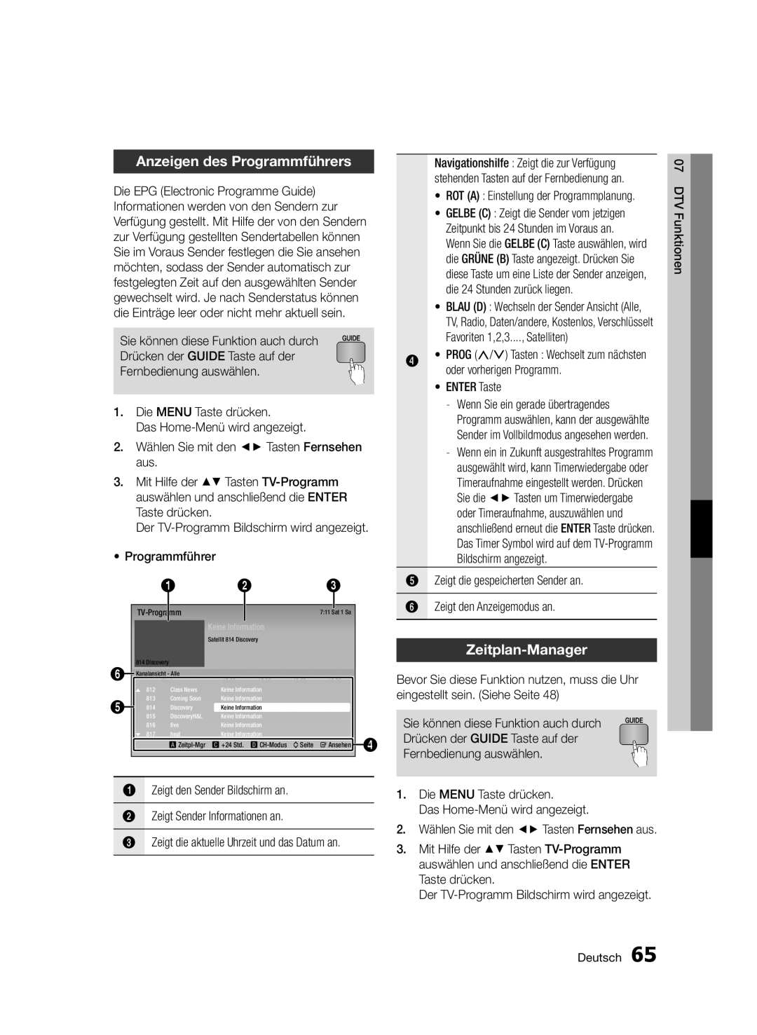 Samsung BD-D8509S/ZG, BD-D8200S/ZG manual Anzeigen des Programmführers, Zeitplan-Manager 