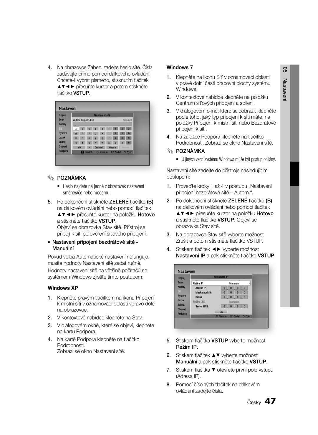 Samsung BD-D8500/EN, BD-D8200/EN, BD-D8500/ZF manual ƒƒ Nastavení připojení bezdrátové sítě Manuální 