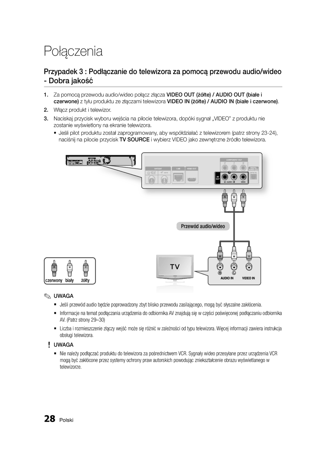 Samsung BD-D8200/EN, BD-D8500/EN, BD-D8500/XN, BD-D8200/XN, BD-D8200/ZF, BD-D8500/ZF manual Przewód audio/wideo 