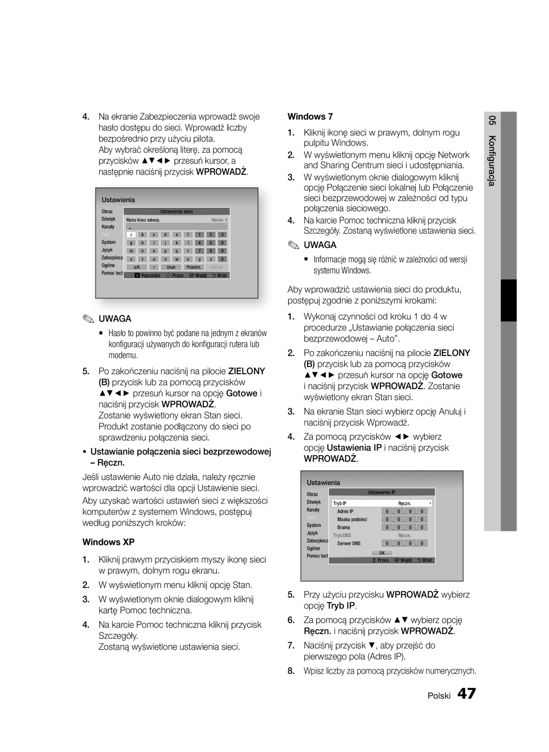 Samsung BD-D8200/XN manual Po zakończeniu naciśnij na pilocie Zielony, ƒƒ Ustawianie połączenia sieci bezprzewodowej Ręczn 