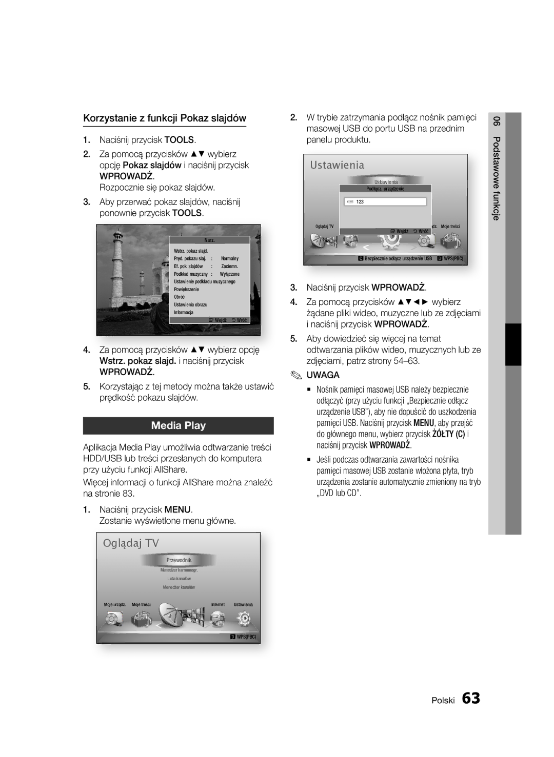 Samsung BD-D8500/XN, BD-D8500/EN, BD-D8200/EN, BD-D8200/XN, BD-D8200/ZF manual Korzystanie z funkcji Pokaz slajdów, Media Play 