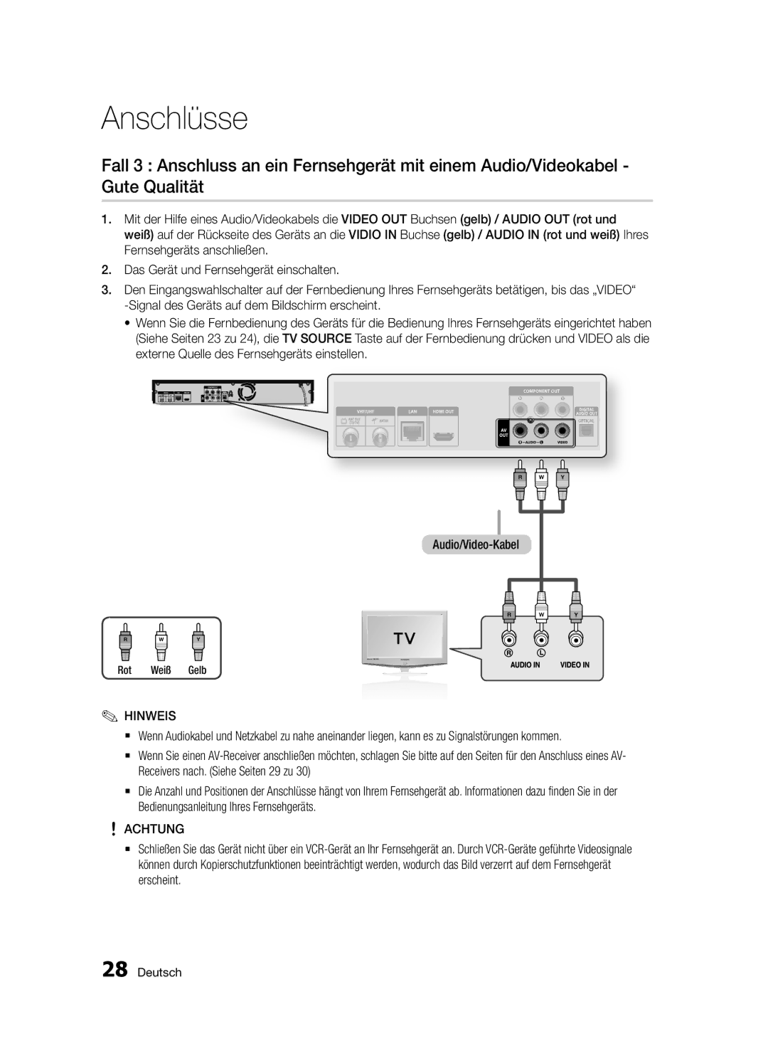 Samsung BD-D8200/ZF, BD-D8500/EN, BD-D8500/XN, BD-D8200/EN, BD-D8200/XN, BD-D8500/ZF manual Achtung 