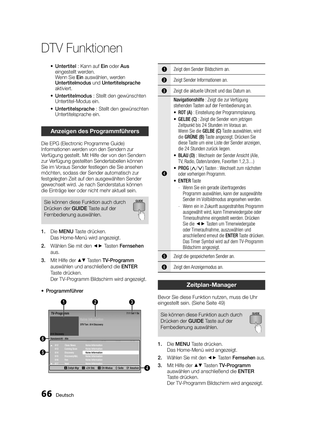 Samsung BD-D8500/EN, BD-D8500/XN, BD-D8200/EN, BD-D8200/XN, BD-D8200/ZF manual Anzeigen des Programmführers, Zeitplan-Manager 