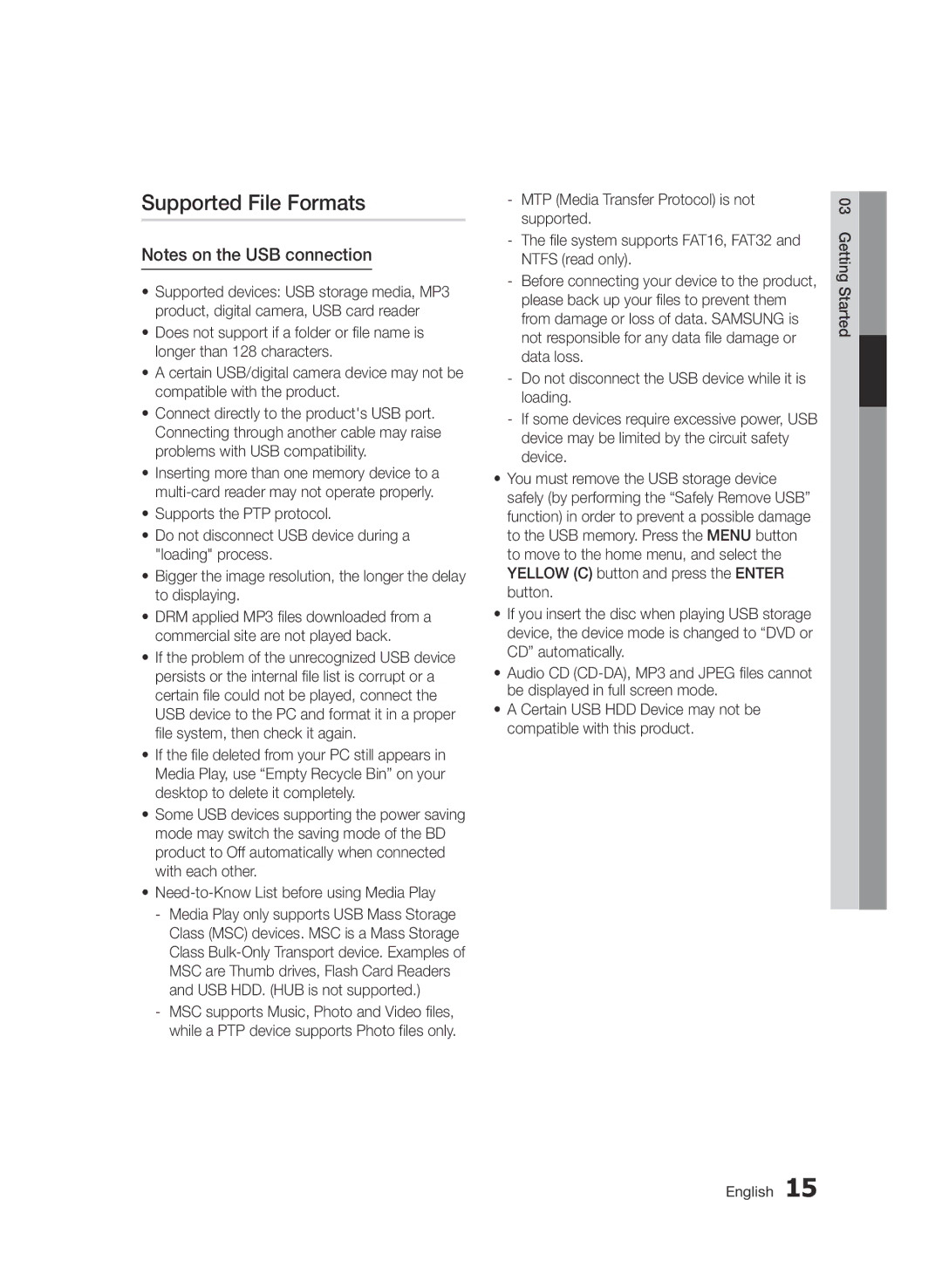 Samsung BD-D8200/XN, BD-D8500/EN, BD-D8500/XN, BD-D8200/EN, BD-D8200/ZF, BD-D8500/ZF manual Supported File Formats 