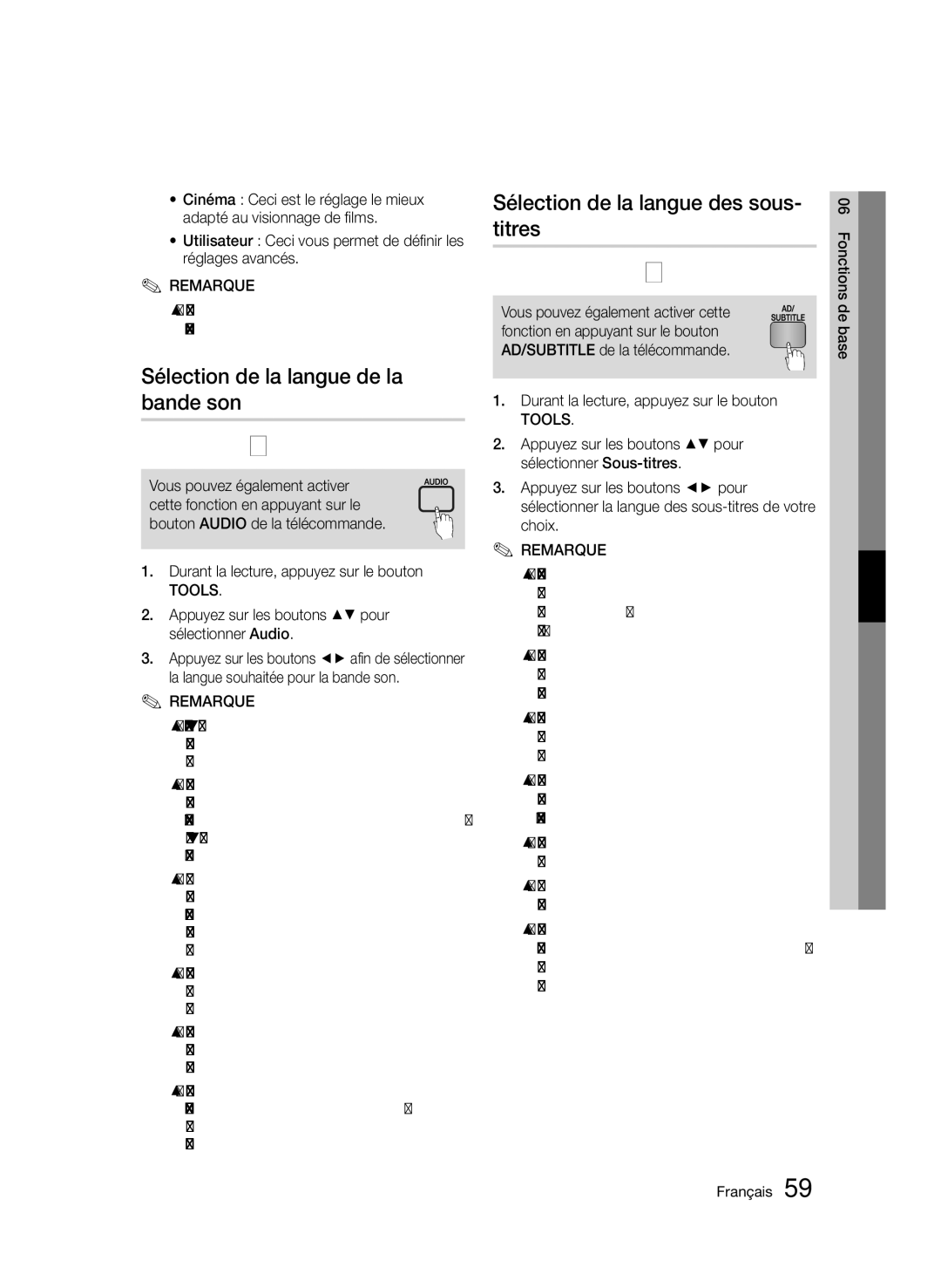 Samsung BD-D8200/EN, BD-D8500/EN manual Sélection de la langue de la bande son, Sélection de la langue des sous- titres 