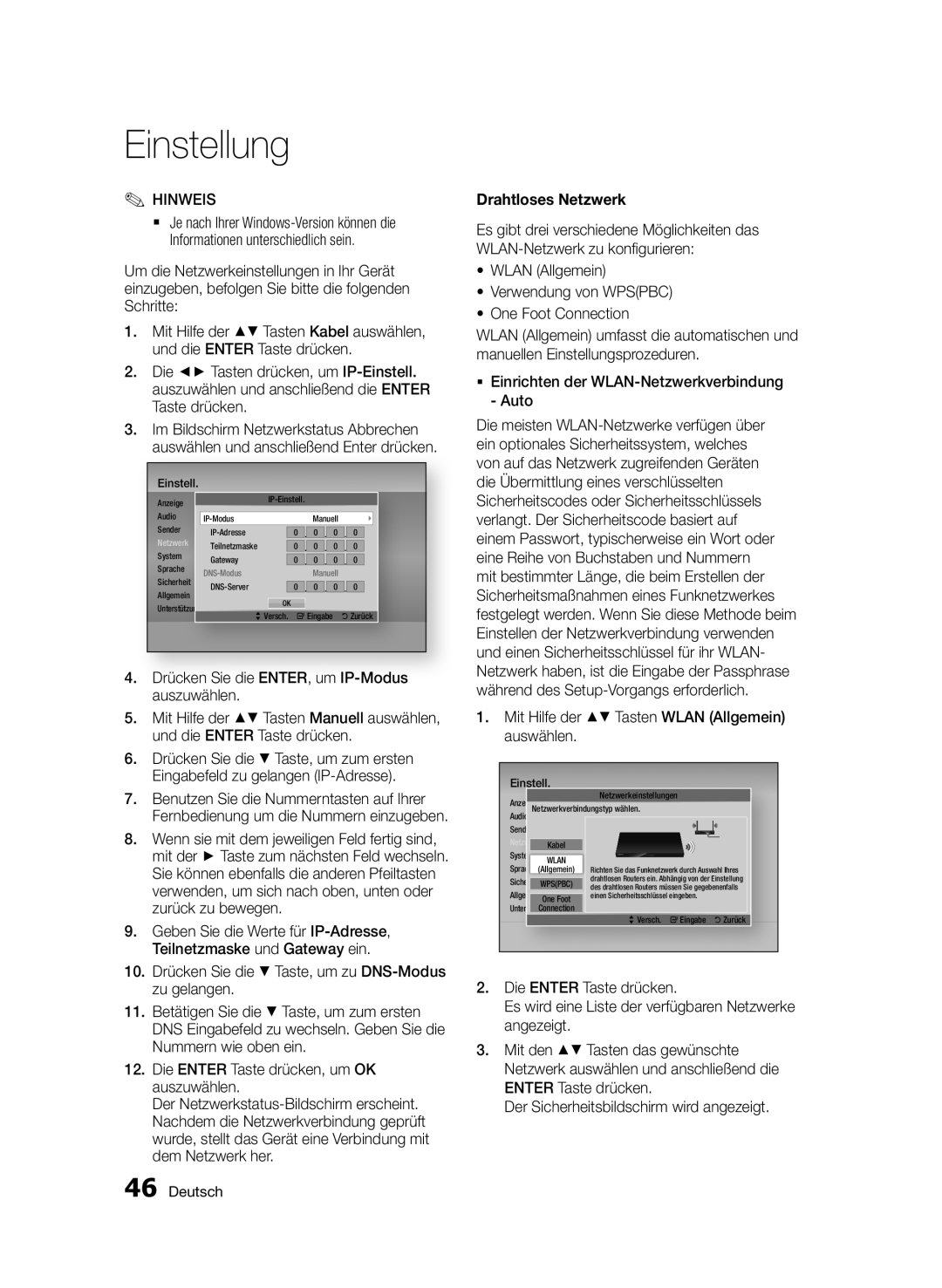 Samsung BD-D8500/ZF, BD-D8500/EN, BD-D8500/XN, BD-D8200/EN, BD-D8200/XN, BD-D8200/ZF manual Drahtloses Netzwerk 