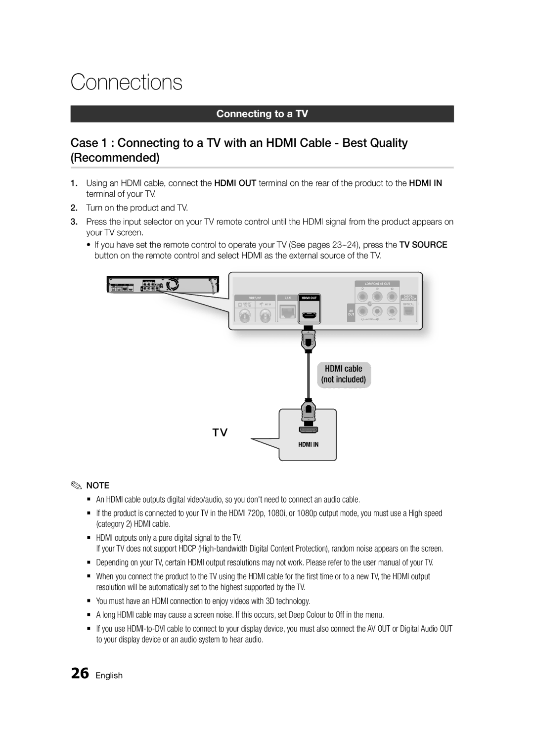 Samsung BD-D8200/EN, BD-D8500/EN, BD-D8500/XN, BD-D8200/XN, BD-D8200/ZF, BD-D8500/ZF manual Connecting to a TV 