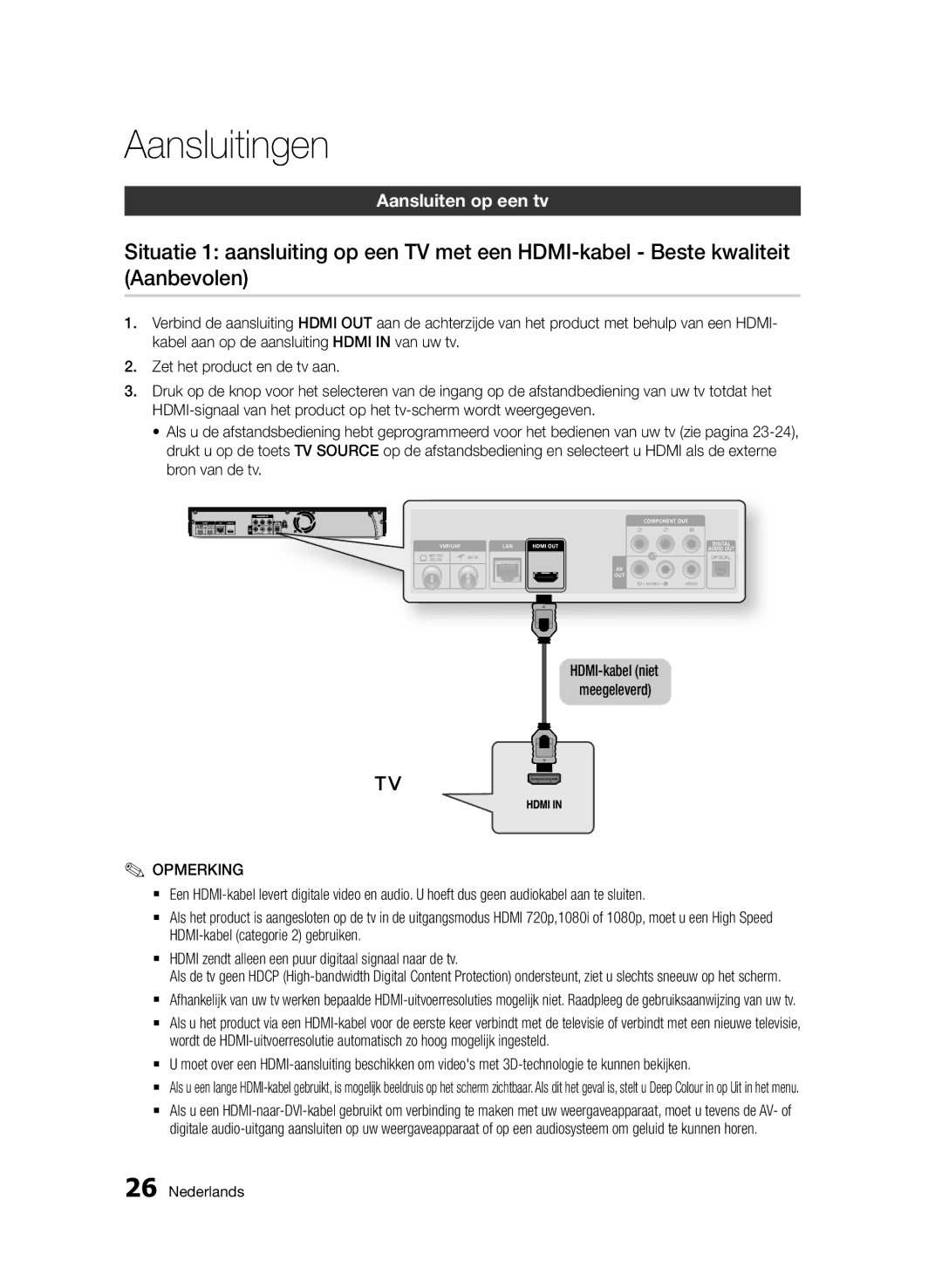 Samsung BD-D8500/XN, BD-D8500/EN, BD-D8200/EN, BD-D8200/XN, BD-D8200/ZF, BD-D8500/ZF manual Aansluiten op een tv 