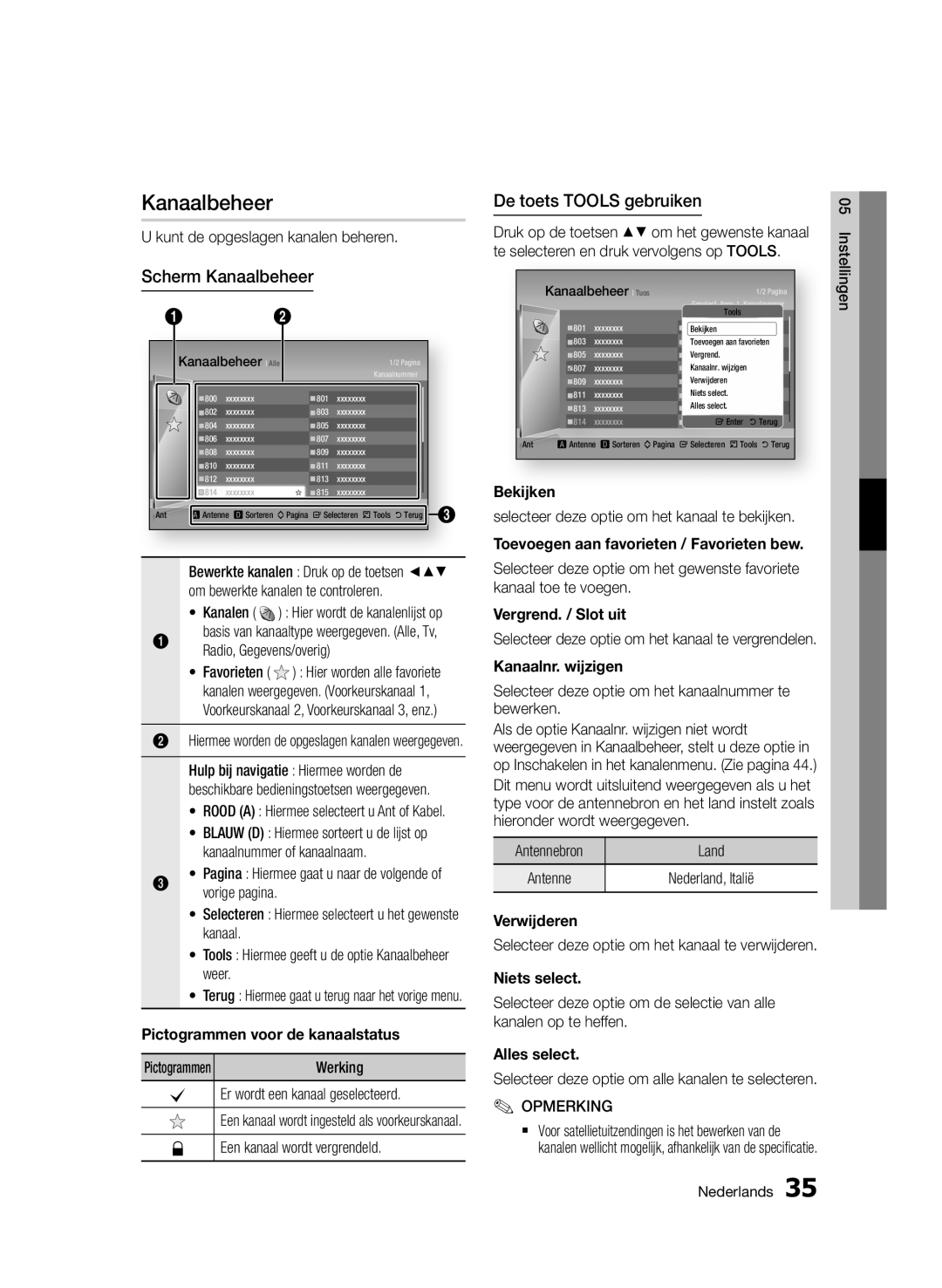 Samsung BD-D8200/ZF, BD-D8500/EN, BD-D8500/XN, BD-D8200/EN, BD-D8200/XN Scherm Kanaalbeheer, De toets Tools gebruiken 