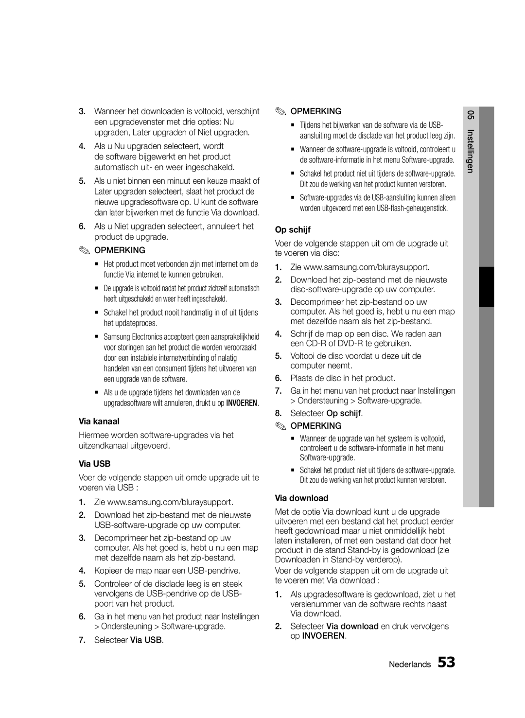 Samsung BD-D8200/ZF, BD-D8500/EN, BD-D8500/XN, BD-D8200/EN, BD-D8200/XN manual Via kanaal, Via USB, Op schijf, Via download 