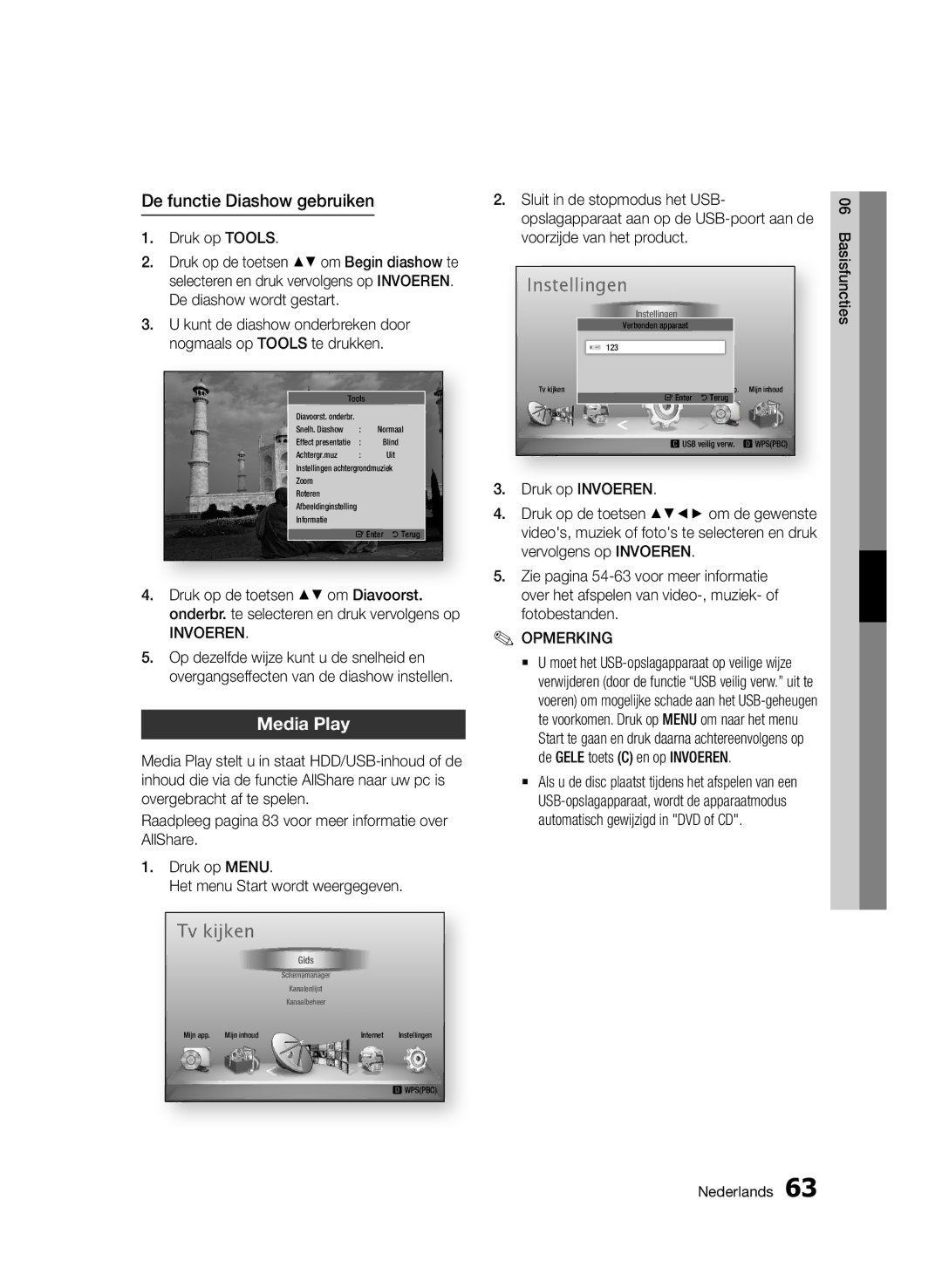 Samsung BD-D8200/EN De functie Diashow gebruiken, Druk op Tools, Sluit in de stopmodus het USB, Voorzijde van het product 