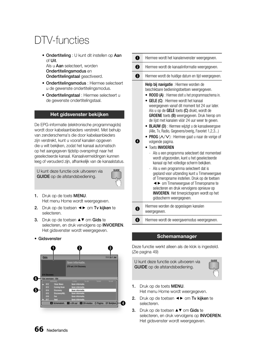 Samsung BD-D8500/ZF Het gidsvenster bekijken, Schemamanager, Ondertiteling U kunt dit instellen op Aan of Uit, Gidsvenster 