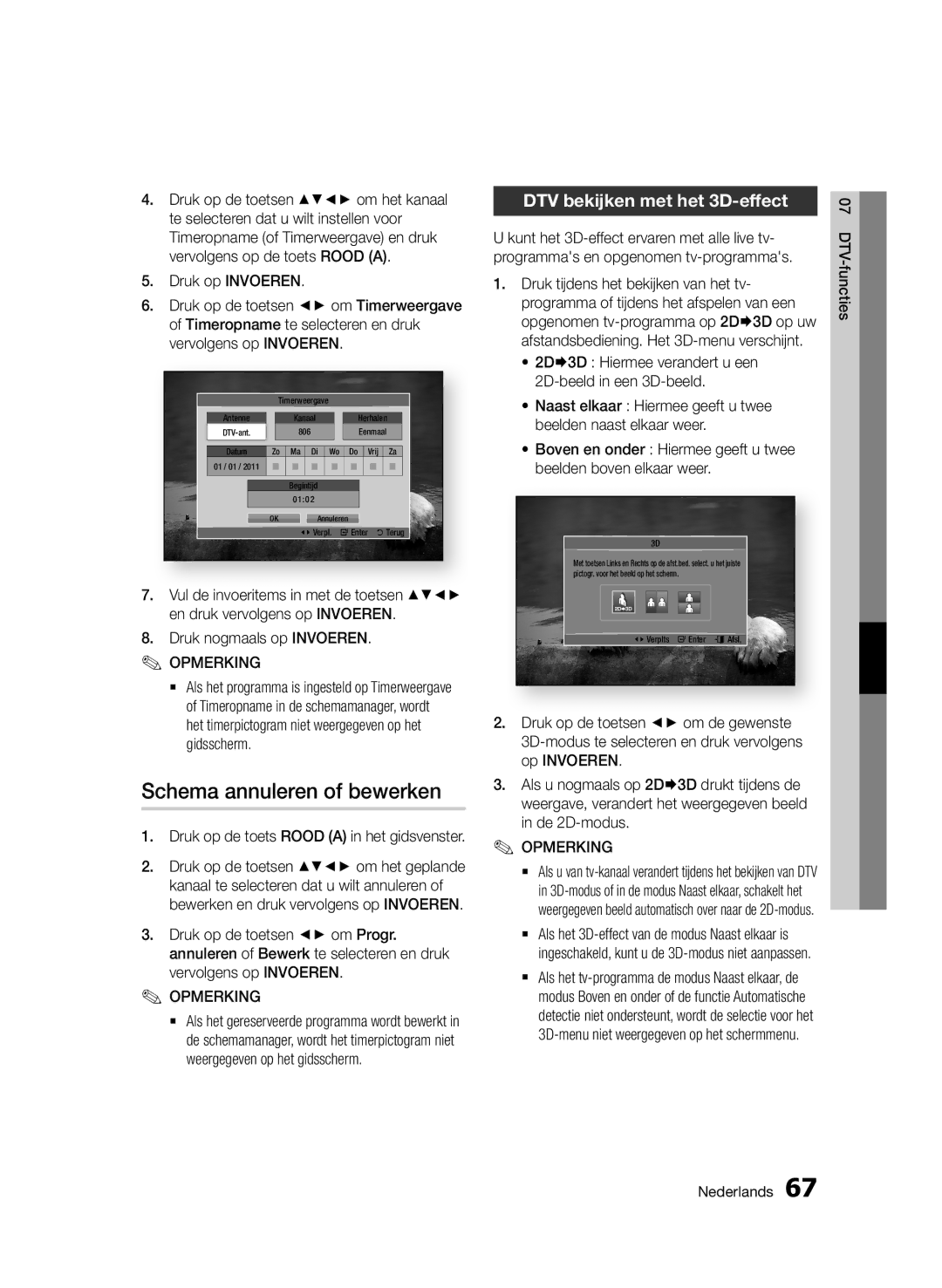 Samsung BD-D8500/EN, BD-D8500/XN, BD-D8200/EN, BD-D8200/XN manual Schema annuleren of bewerken, DTV bekijken met het 3D-effect 