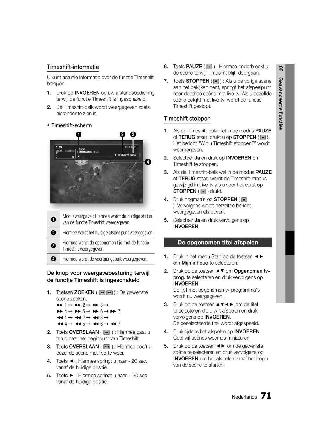 Samsung BD-D8200/ZF, BD-D8500/EN, BD-D8500/XN manual Timeshift-informatie, Timeshift stoppen, De opgenomen titel afspelen 