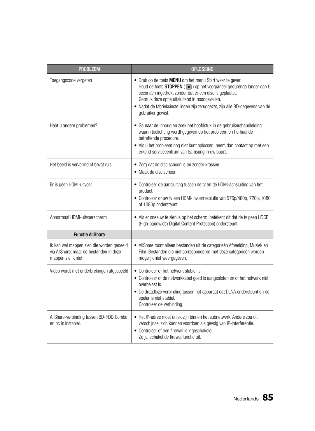 Samsung BD-D8500/EN manual Toegangscode vergeten, Gebruik deze optie uitsluitend in noodgevallen, Betreffende procedure 